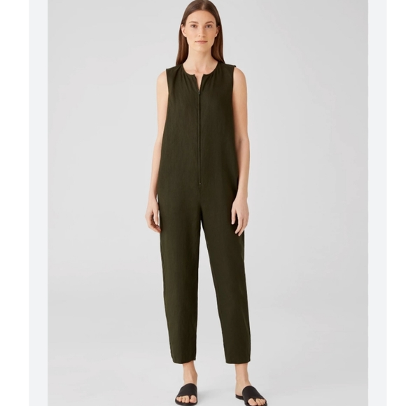 Eileen Fisher | Organic Linen Jumpsuit In Seaweed - Picture 1 of 12